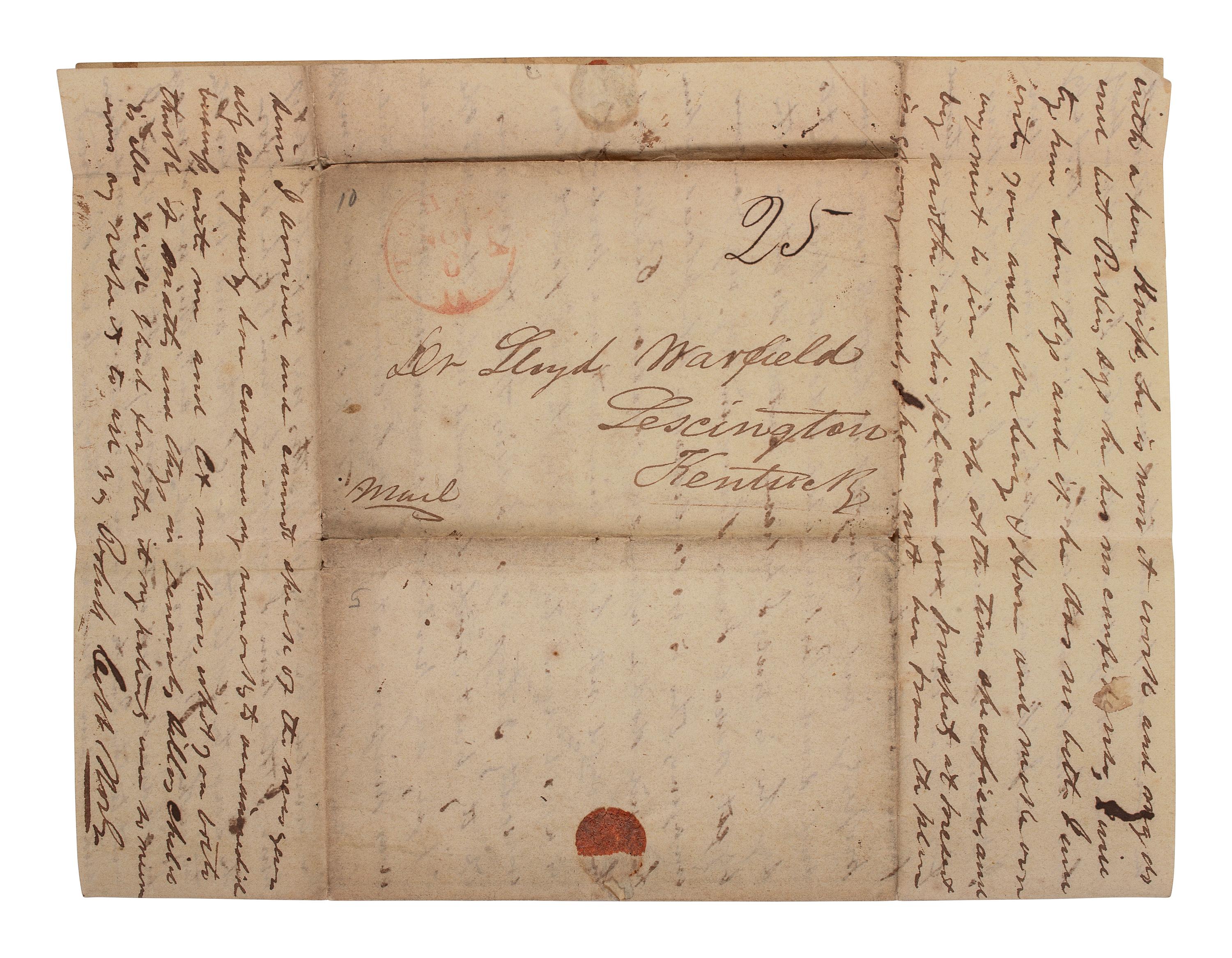[ENSLAVEMENT & ABOLITION]. Letter describing conditions on a Mississippi plantation, including the escape and punishment of an enslaved man "Ned." Honey Island, Mississippi. 3 March 1837.