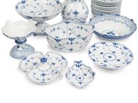 An Assembled Royal Copenhagen Blue Fluted Full Lace Porcelain Partial Dessert Service