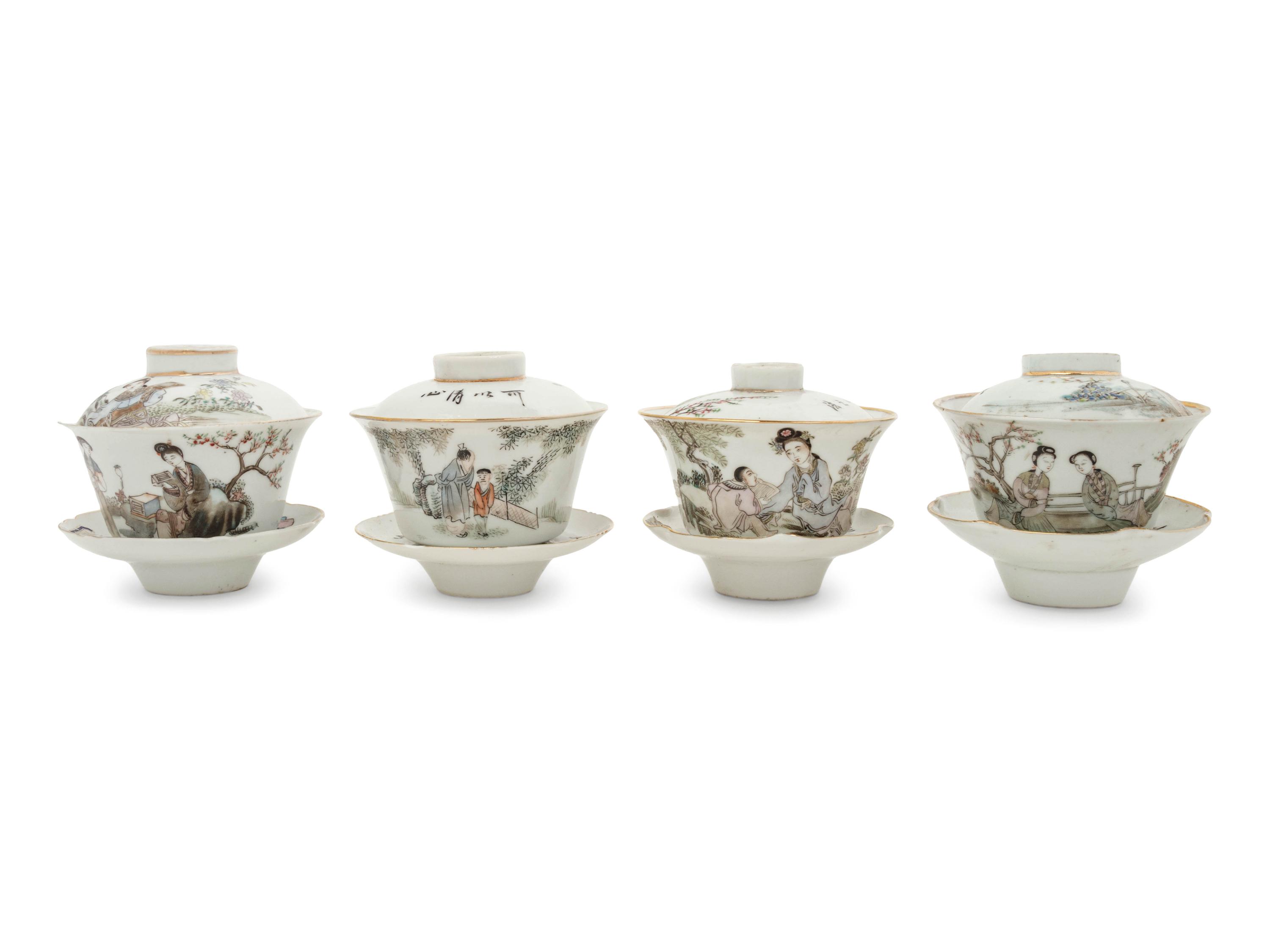 Two Pairs of Chinese Famille Rose Porcelain Teabowls