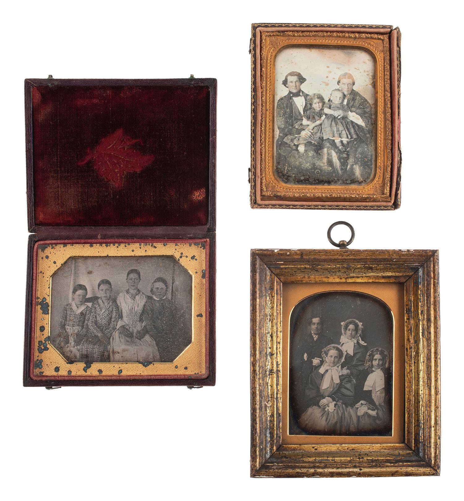 [EARLY PHOTOGRAPHY]. 5 quarter plate daguerreotypes featuring groups of 3 or more subjects.