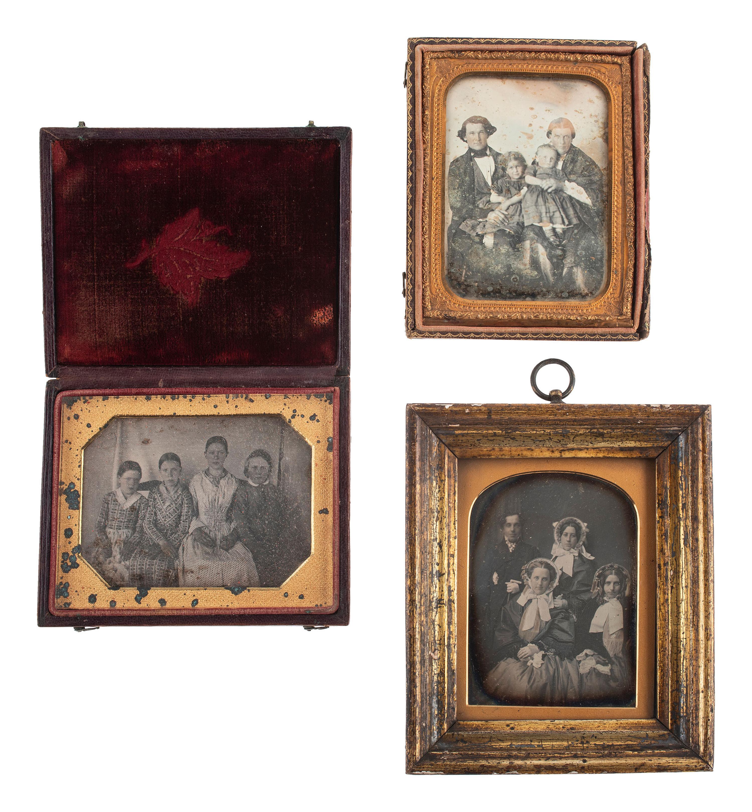 [EARLY PHOTOGRAPHY]. 5 quarter plate daguerreotypes featuring groups of 3 or more subjects.
