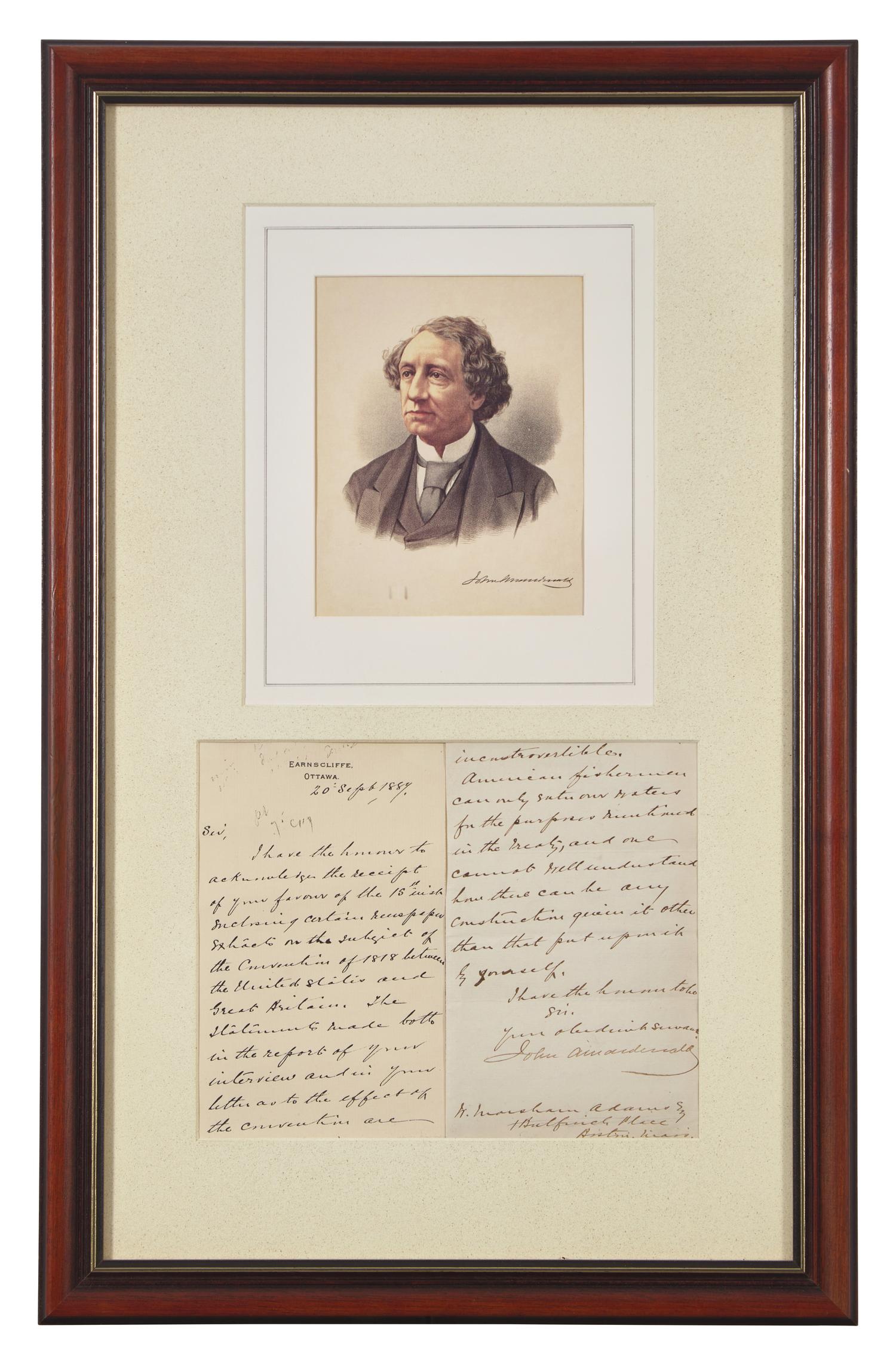 [Americana] [Canada] Macdonald, John. Autograph Letter, signed