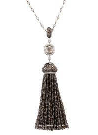 EVELYN CLOTHIER, COLORED DIAMOND, DIAMOND AND CULTURED PEARL TASSEL NECKLACE