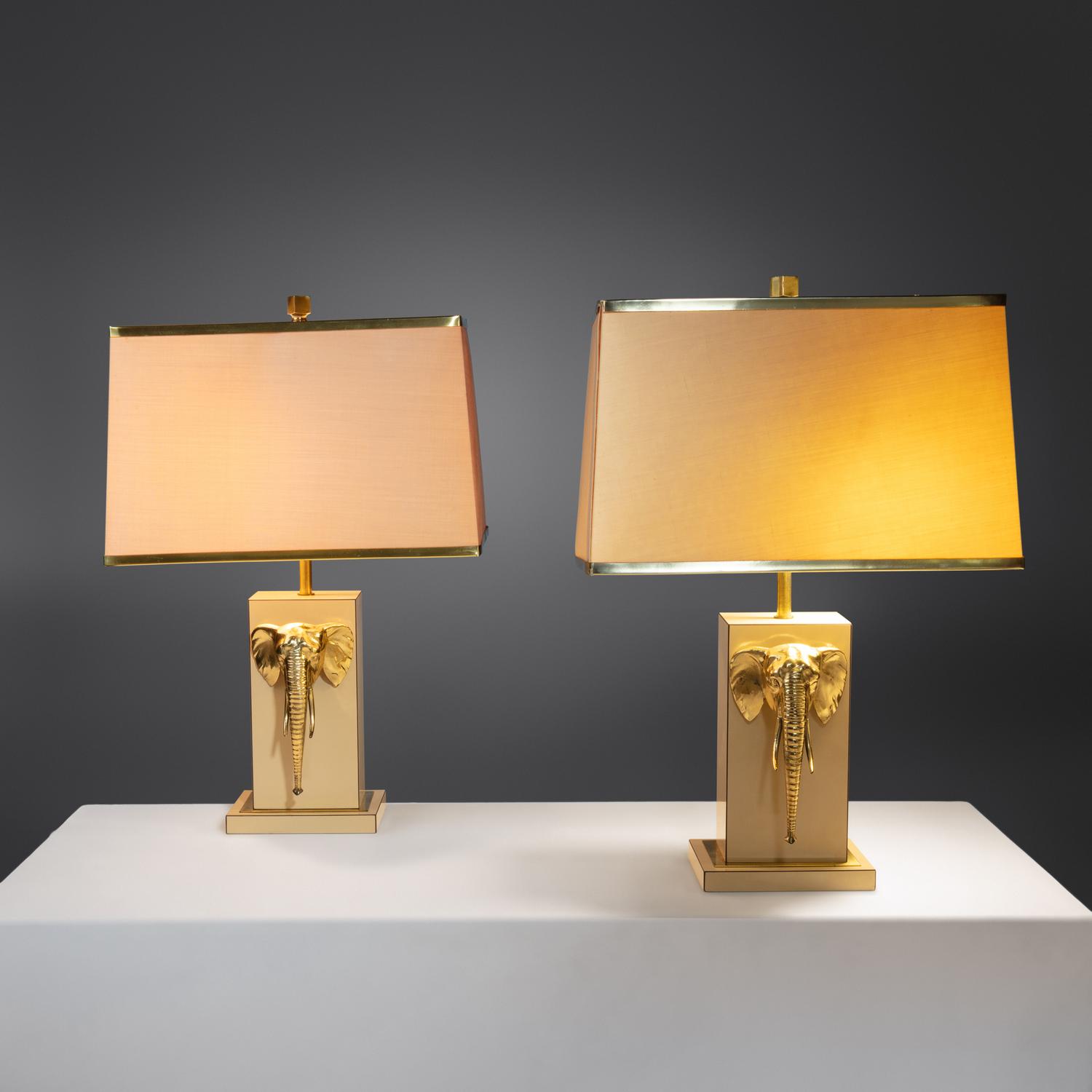 Pair of Table Lamps with Elephant Medallion Lancel, Paris
