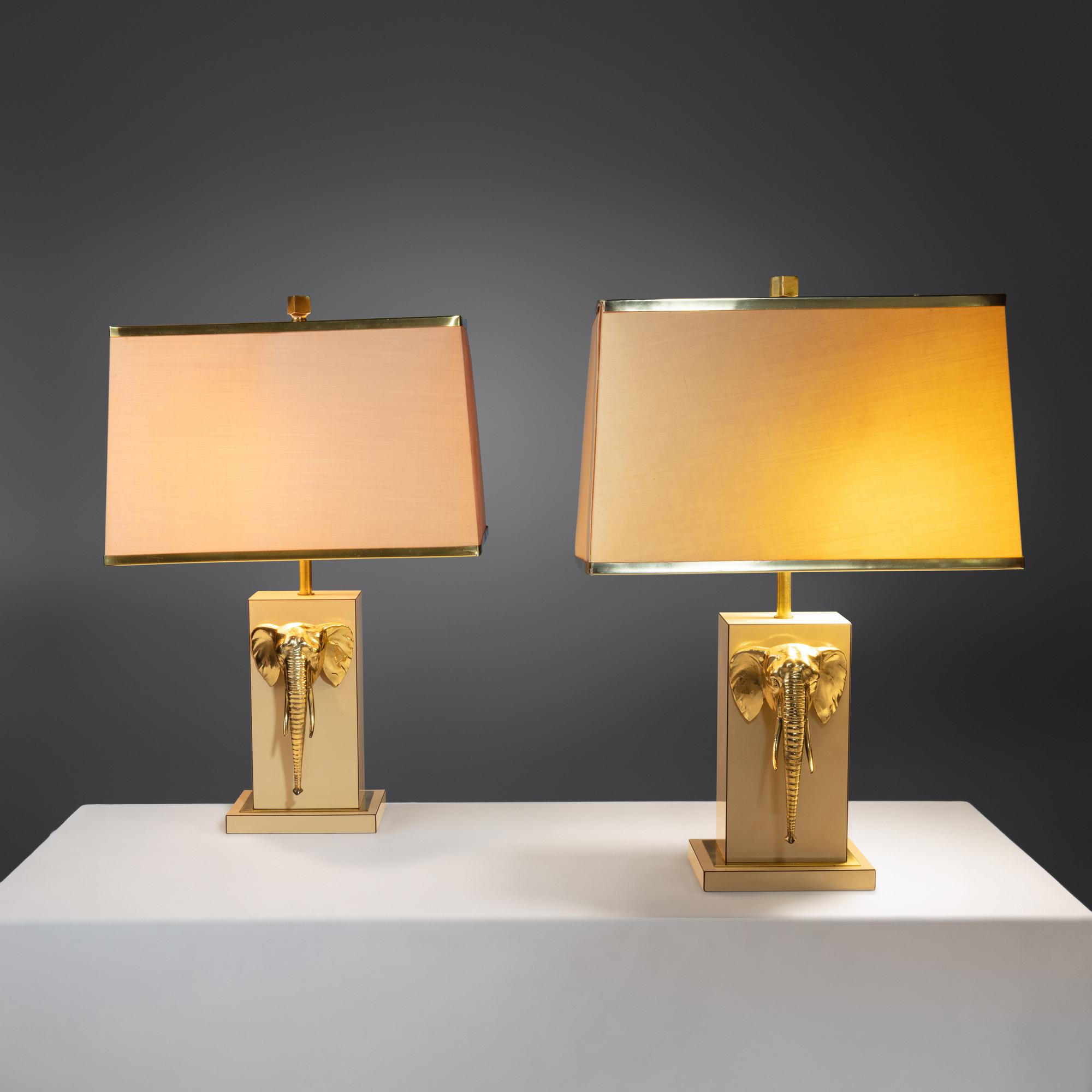 Pair of Table Lamps with Elephant Medallion Lancel, Paris