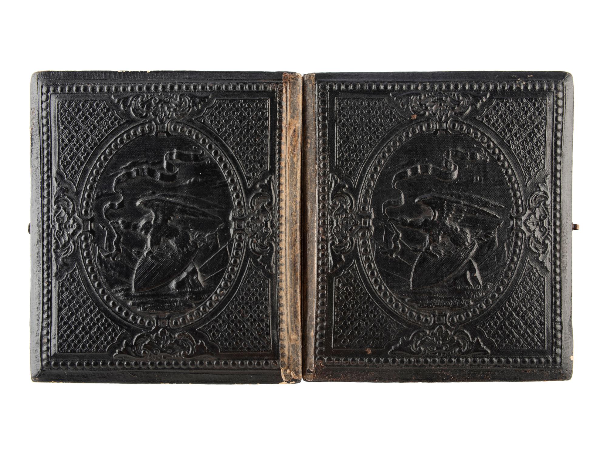 [CIVIL WAR]. Sixth plate ambrotype of young Union soldier holding rifle with fixed bayonet.