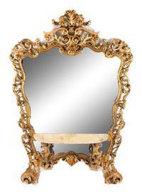 A Large Italian Carved Giltwood and Polychromed Mirror Height 94 x width 62 inches. — CIRCA 1900