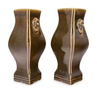 A Pair of Chinese Export Green Glazed Porcelain Vases