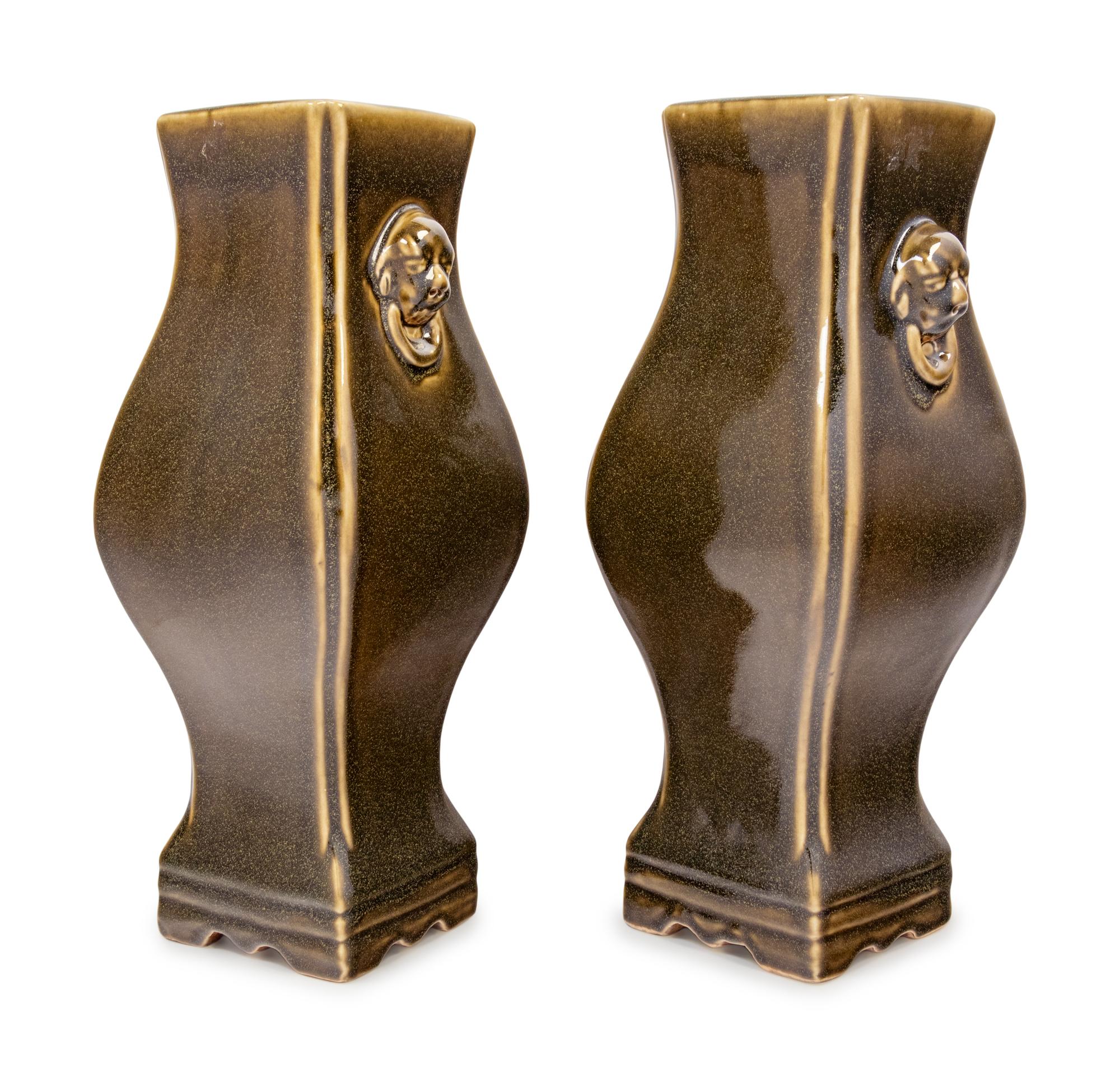 A Pair of Chinese Export Green Glazed Porcelain Vases