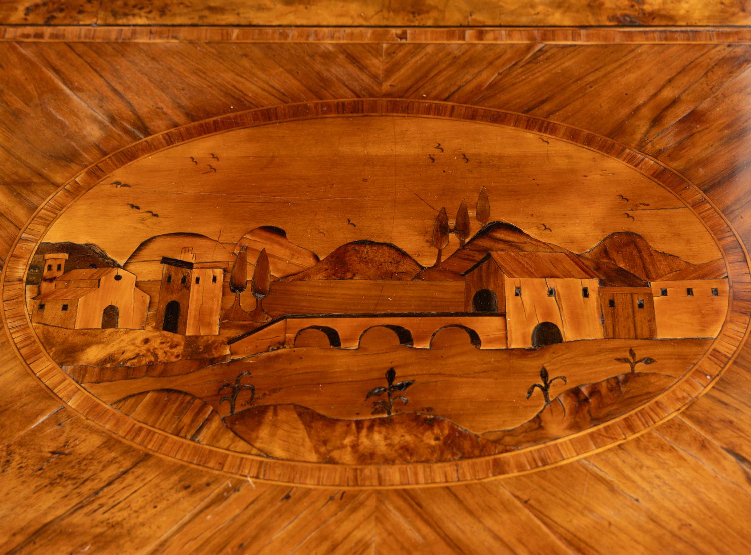 A Pair of North Italian Neoclassical Sans Traverse Walnut and Fruitwood Marquetry Commodes