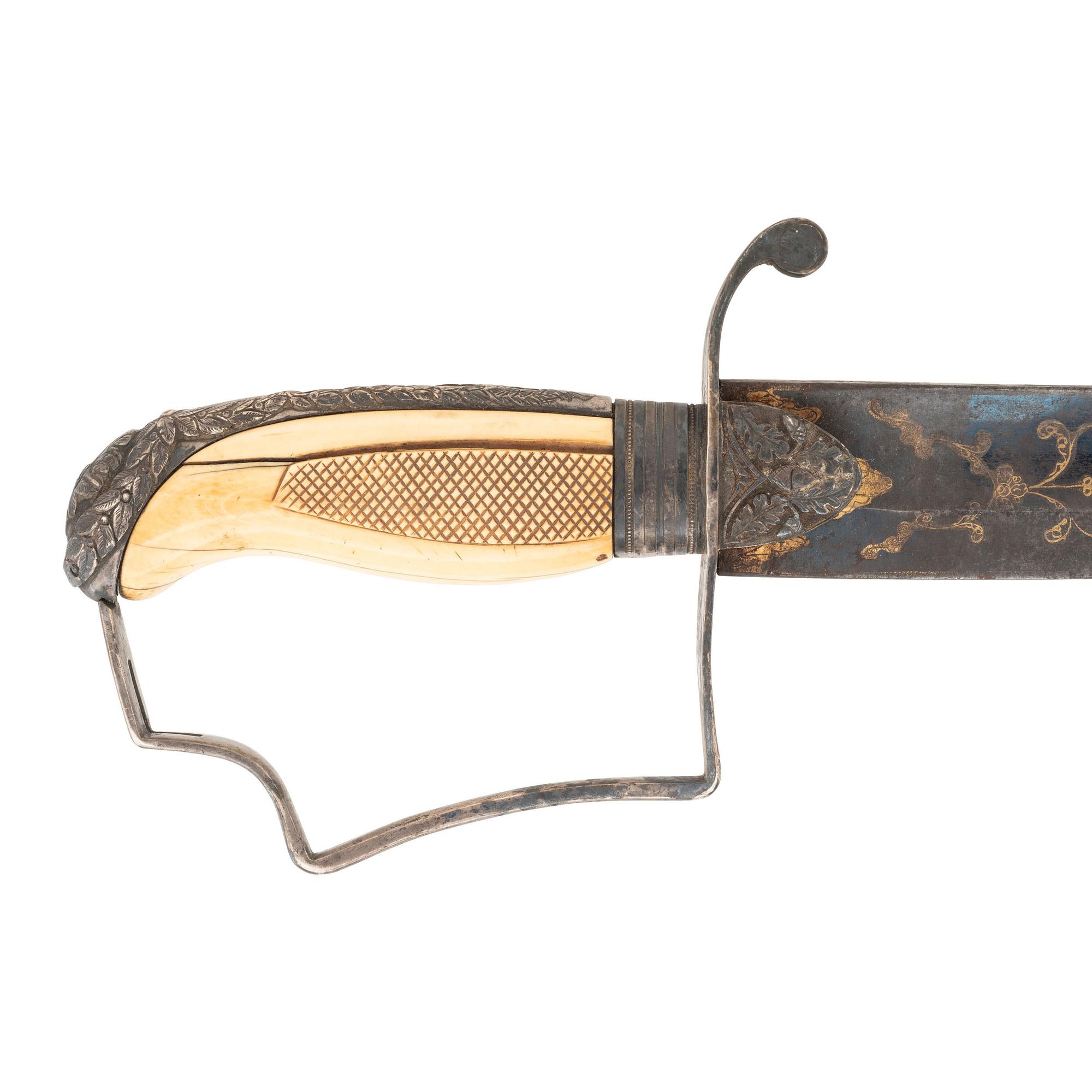 Philadelphia Bird's Head Pommel Silver Hilted Officer's Saber with Silver Mounted Leather Scabbard