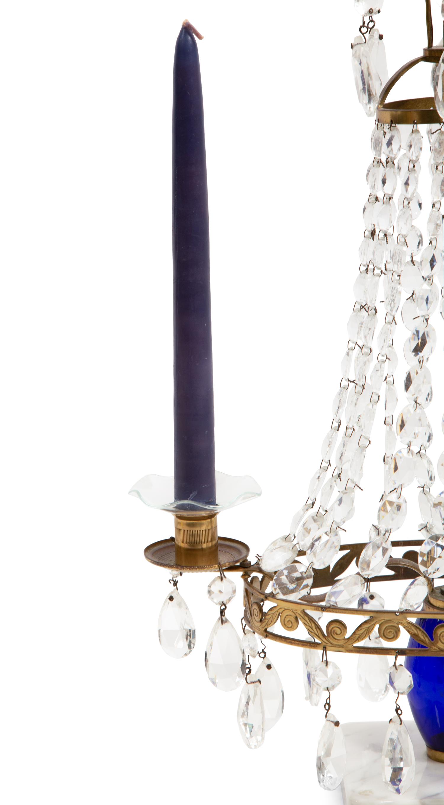 A Swedish Neoclassical Gilt Bronze Mounted Cut Glass Two-Light Candelabrum