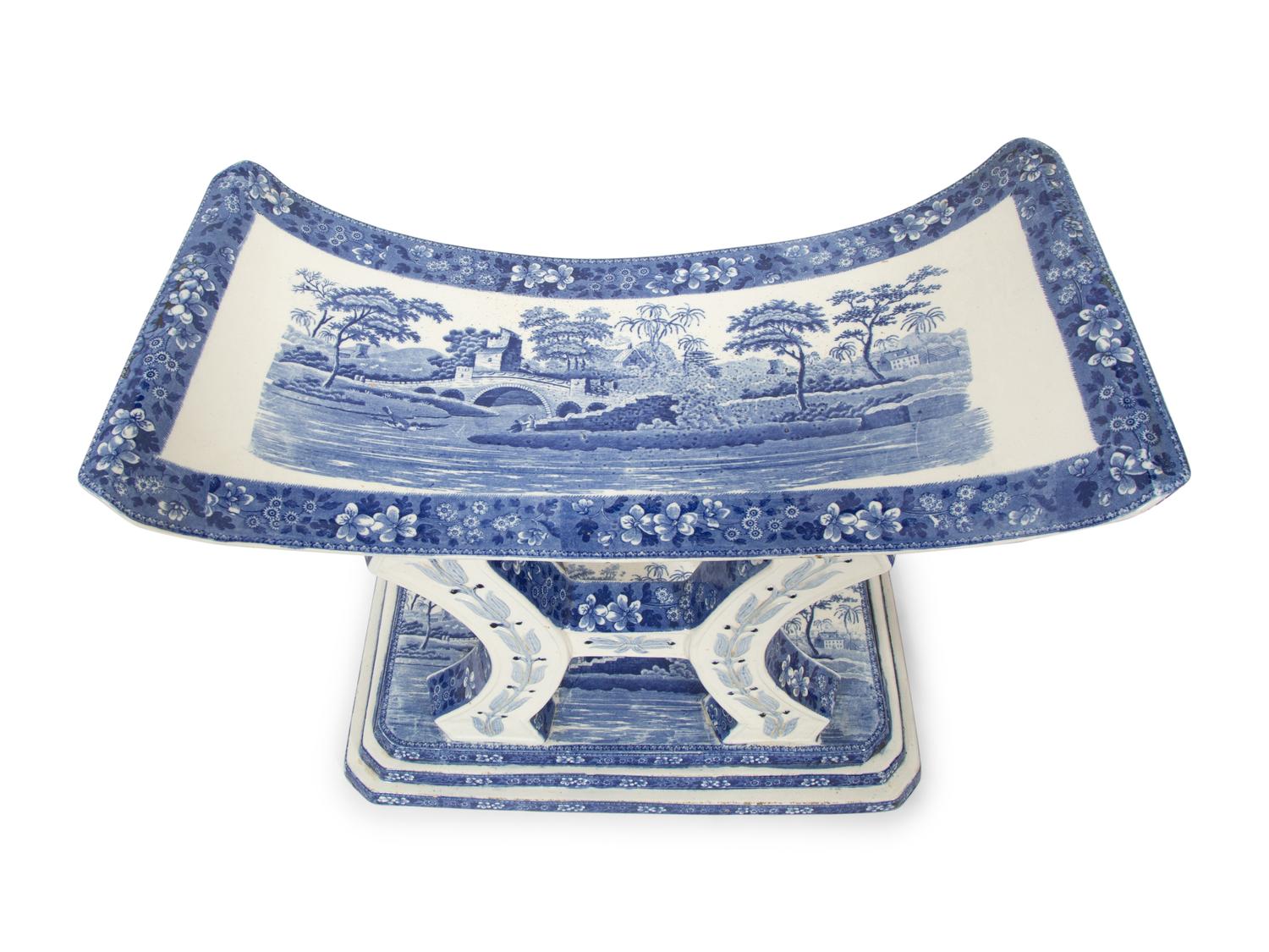 A Pair of Copeland Spode's Tower Transferware Pottery Stools