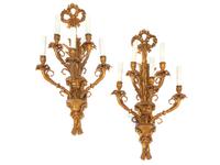 A Pair of Louis XV Style Gilt Bronze Five-Light Sconces