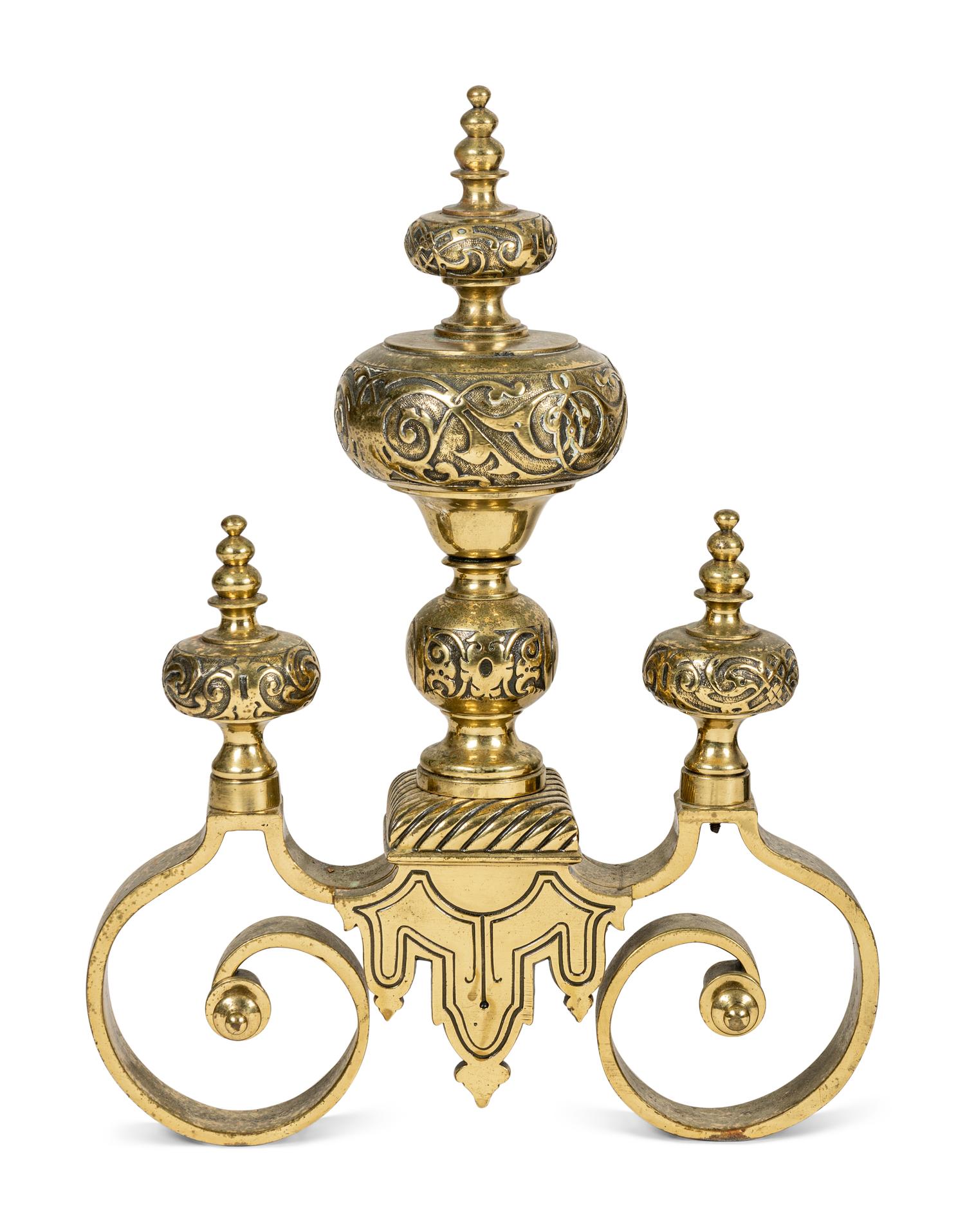 A Pair of Continental Brass Andirons