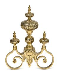 A Pair of Continental Brass Andirons