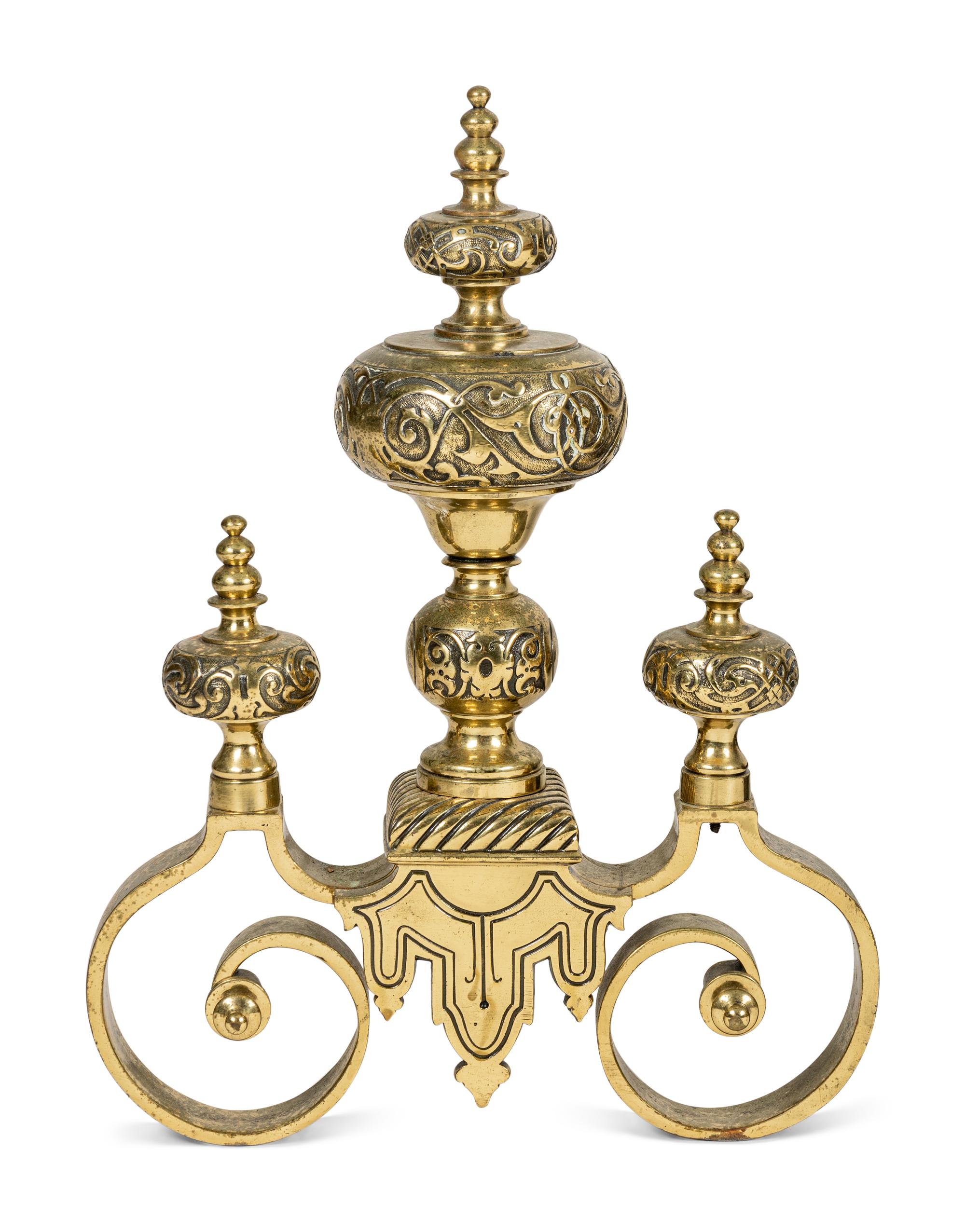 A Pair of Continental Brass Andirons