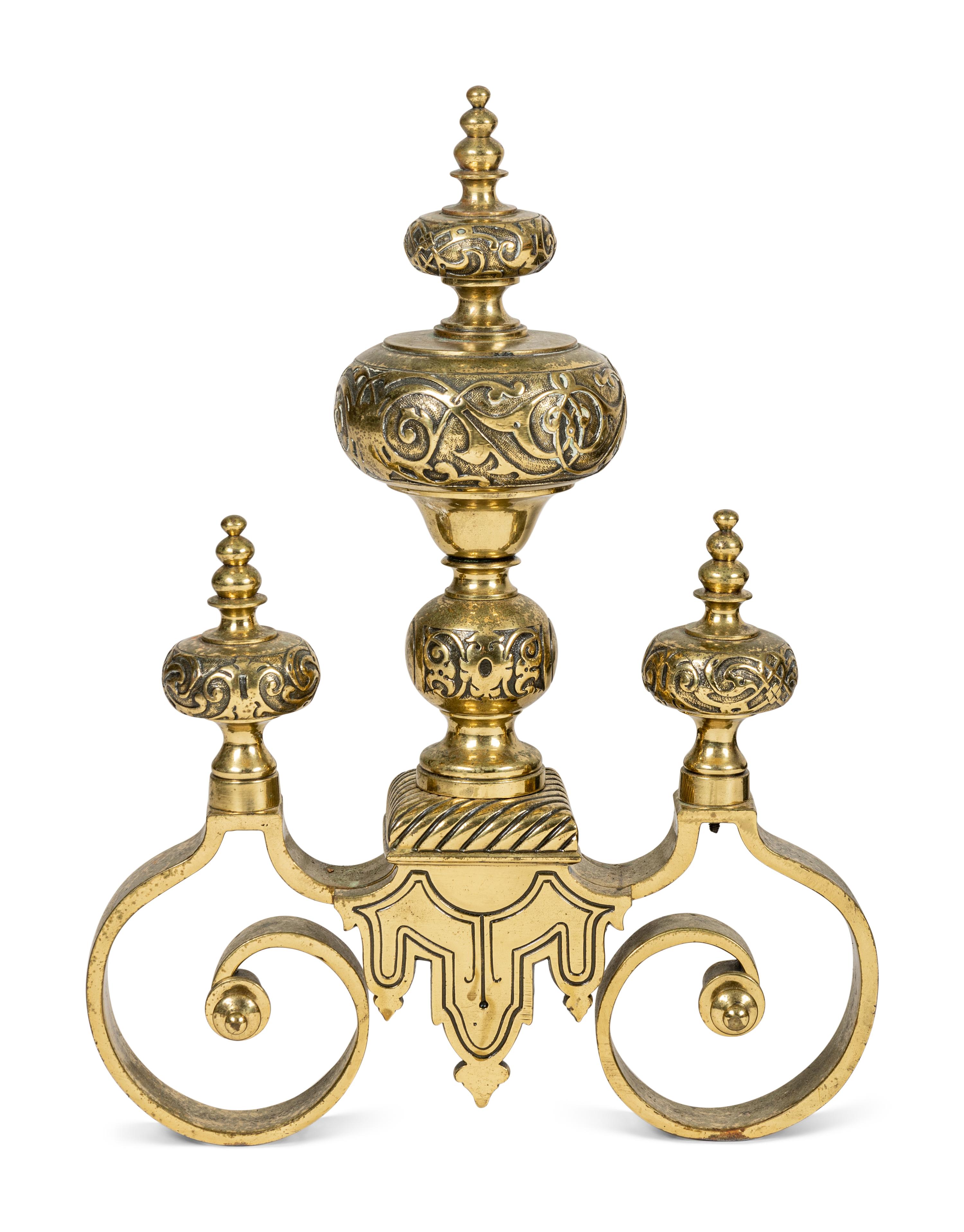 A Pair of Continental Brass Andirons