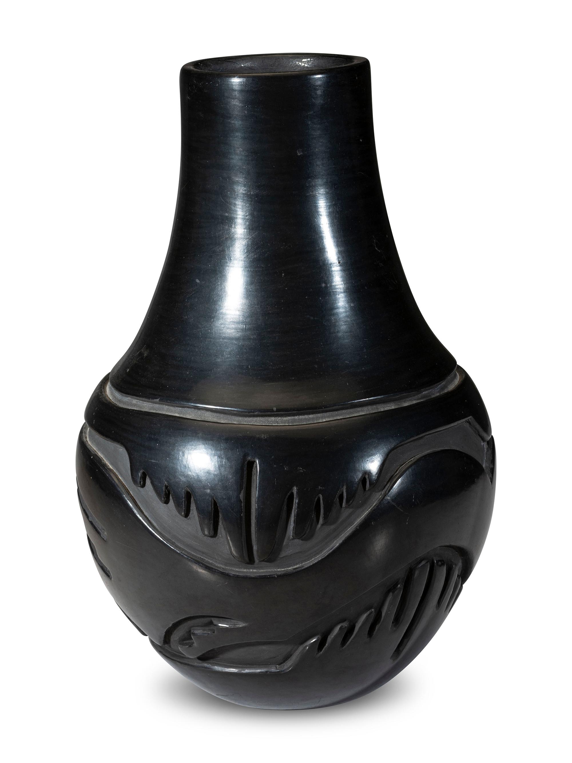 Carved Blackware Pottery Jar, with Avanyu