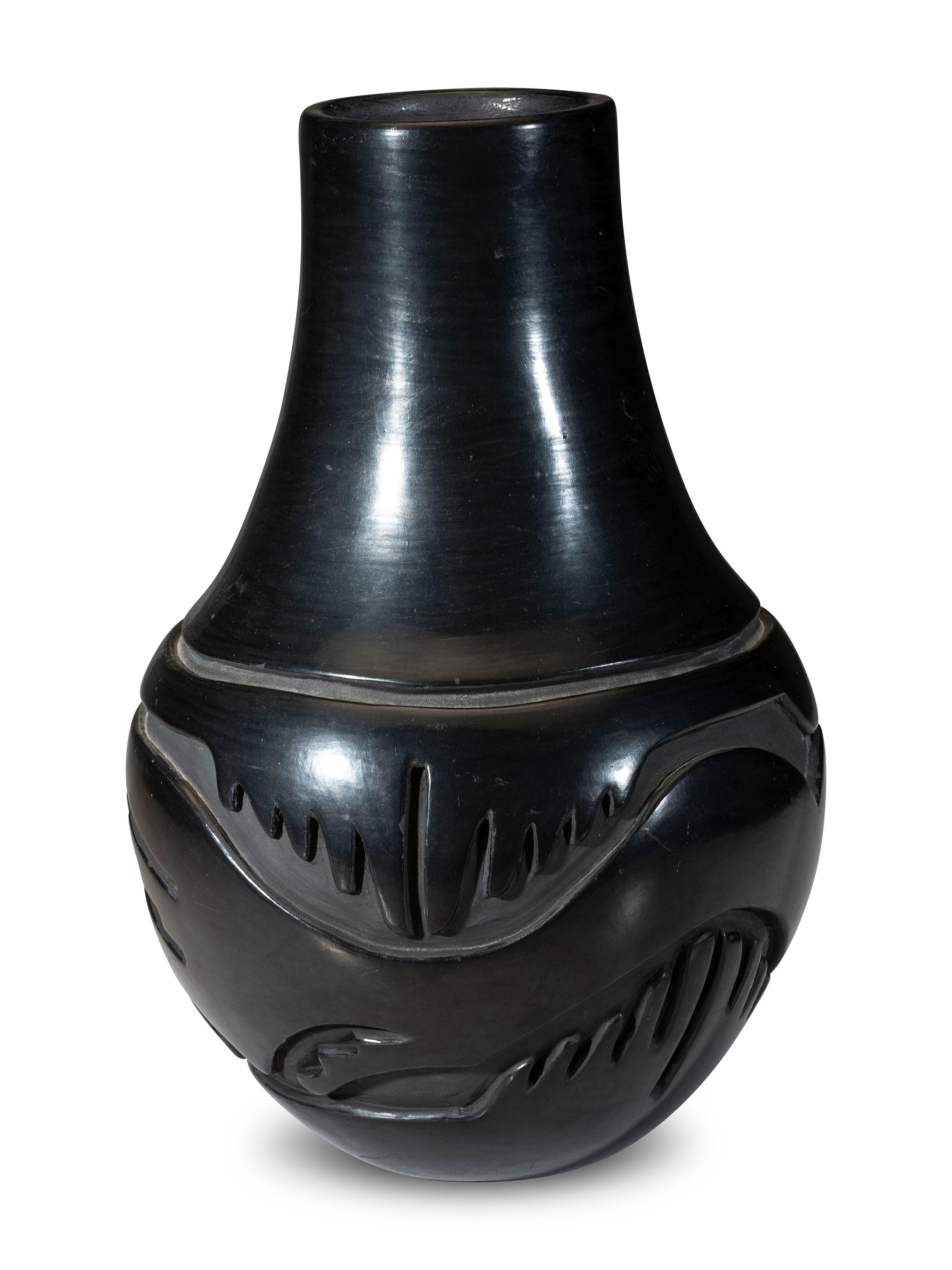 Carved Blackware Pottery Jar, with Avanyu