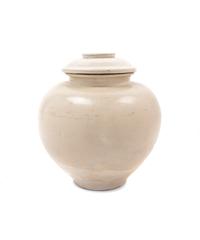 A Glazed White Ware Jar and Cover Height 8 1/2 inches. — TANG DYNASTY (618-907 C.E.)