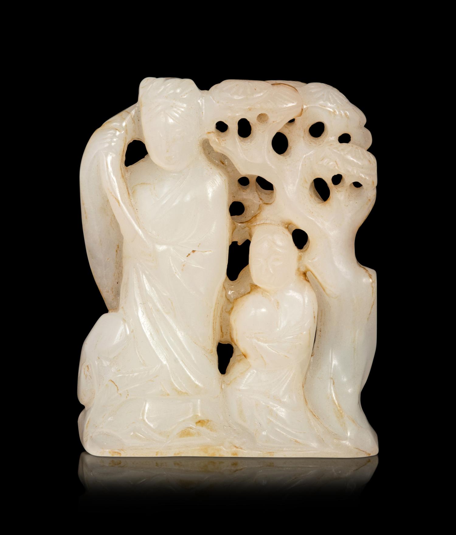 A Carved White Jade Figural Group