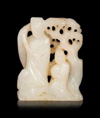 A Carved White Jade Figural Group
