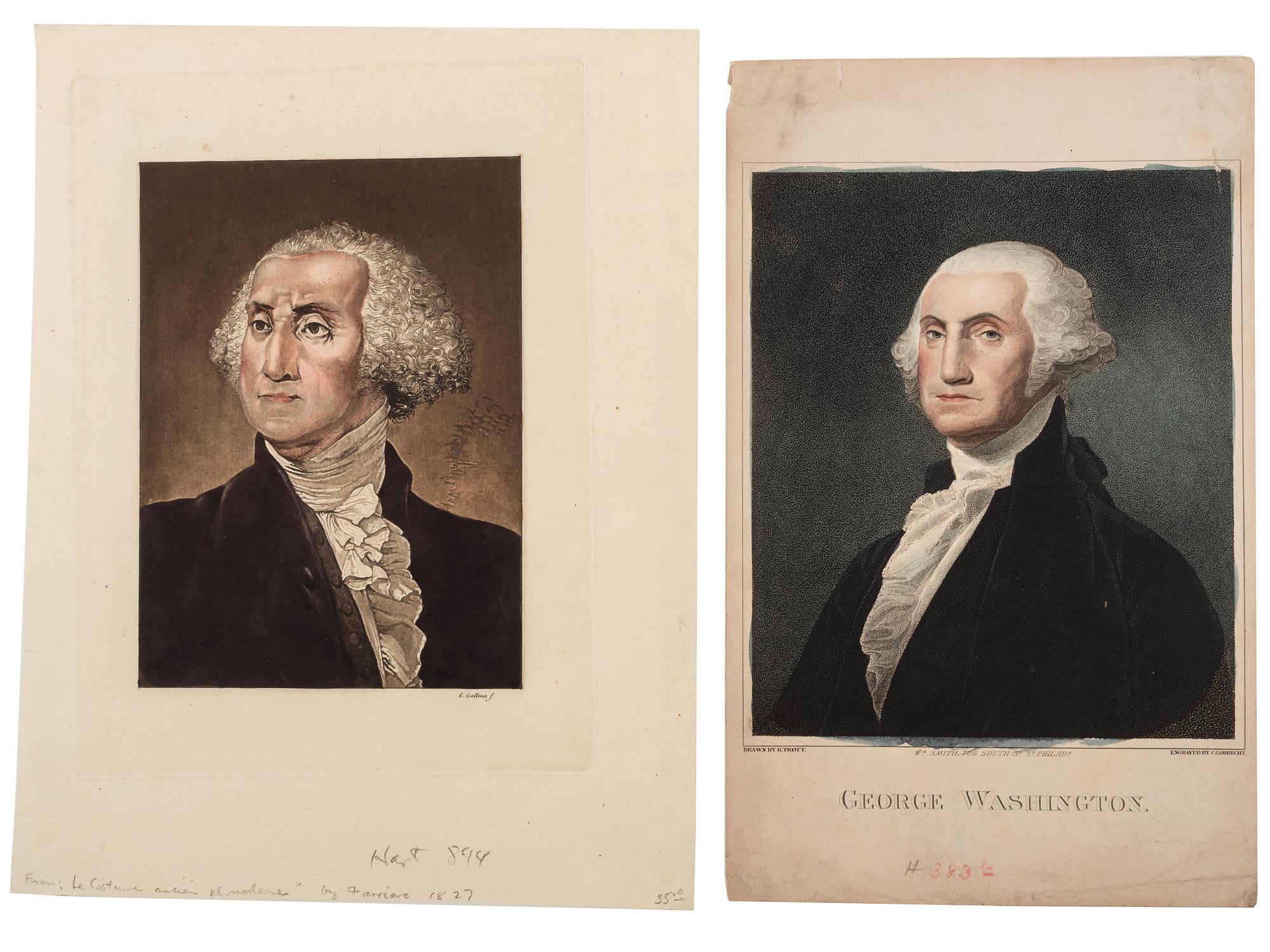 [WASHINGTON, George (1732-1799)]. A group of three colored engravings of George Washington, comprising: