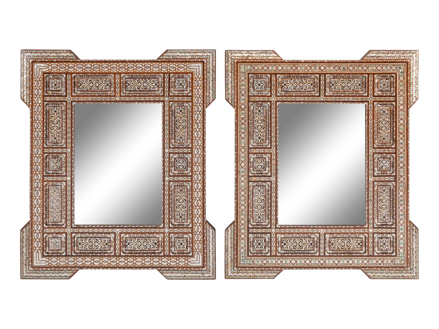 A Pair of Moorish Style Marquetry Mirrors