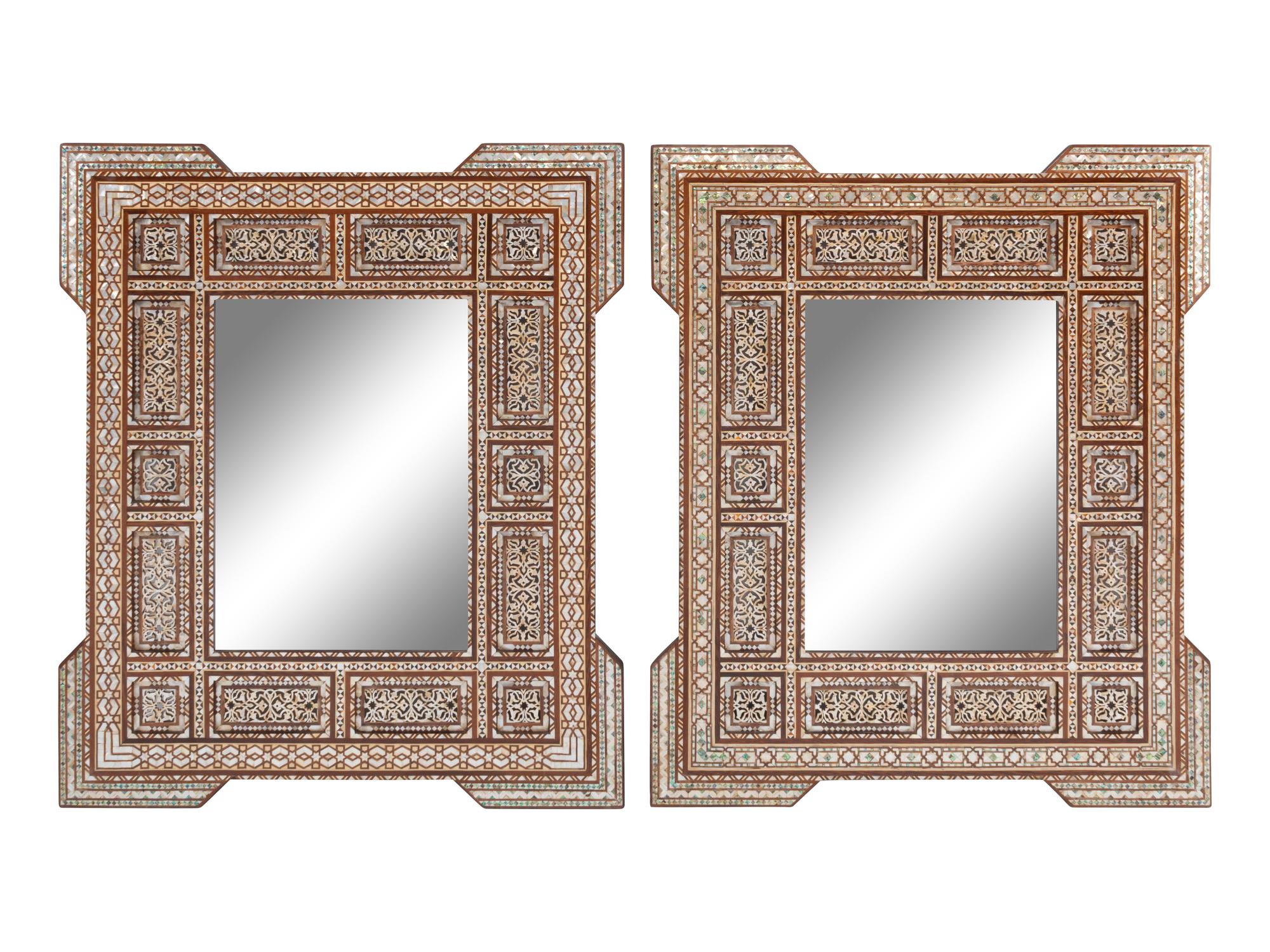 A Pair of Moorish Style Marquetry Mirrors