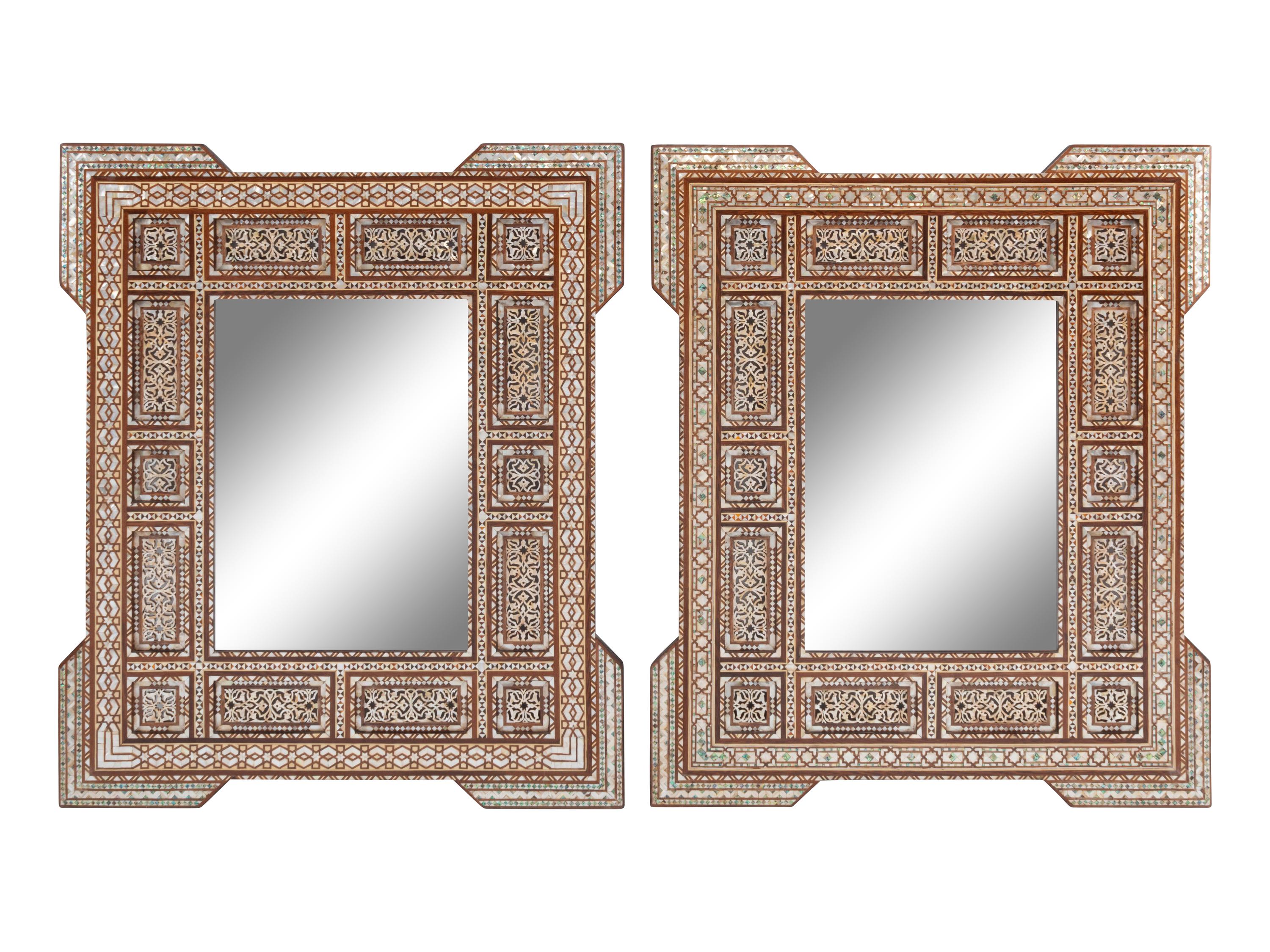 A Pair of Moorish Style Marquetry Mirrors