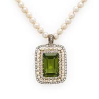 Peridot, Diamond, and Cultured Pearl Necklace