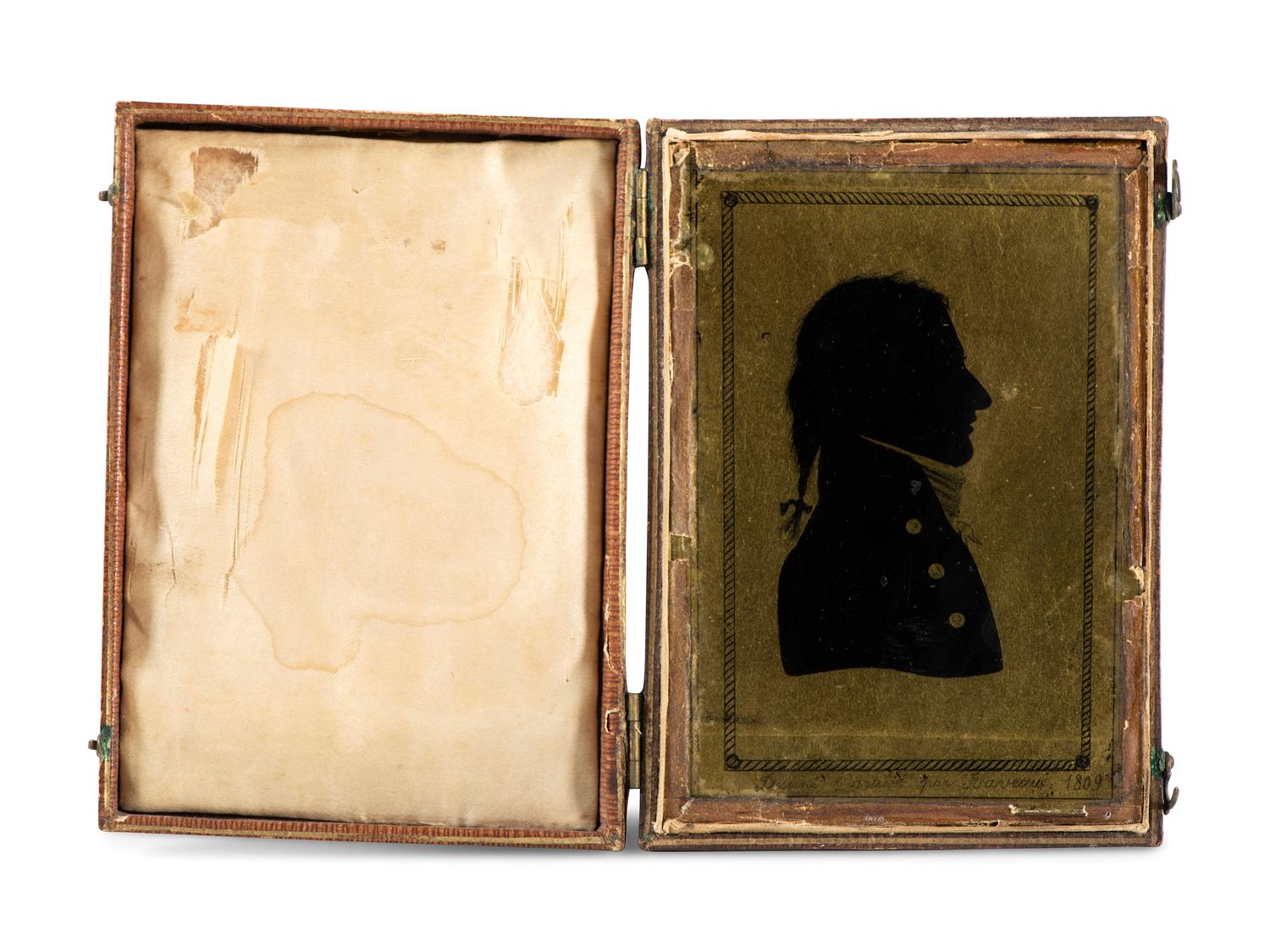 Six Verre Eglomise Silhouette Portraits of Gentlemen and Military Officers