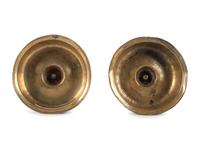 A Pair of Spanish Brass Low Bell Candlesticks