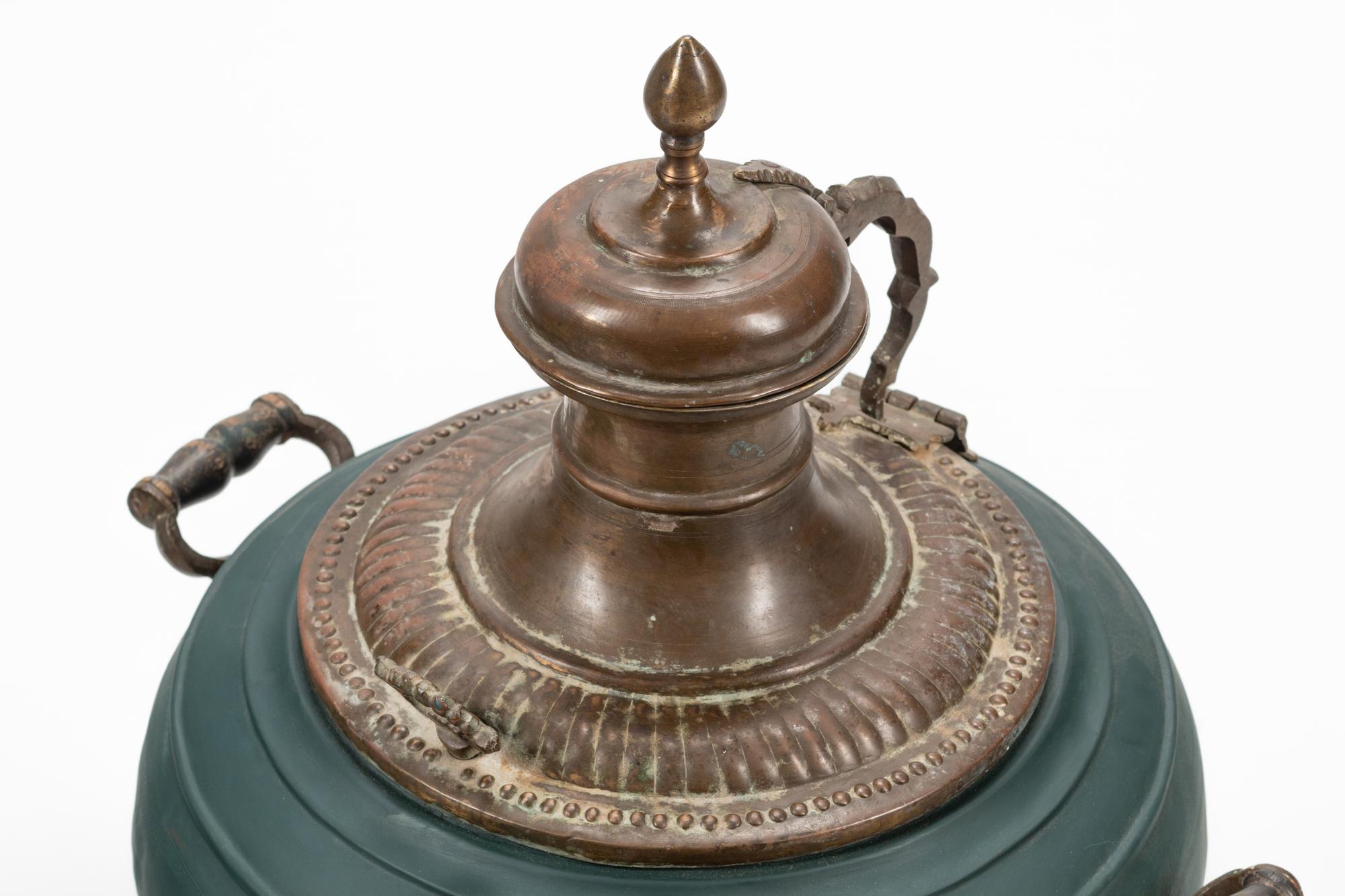 A Pair of Large Continental Painted Tôle Tea Urns