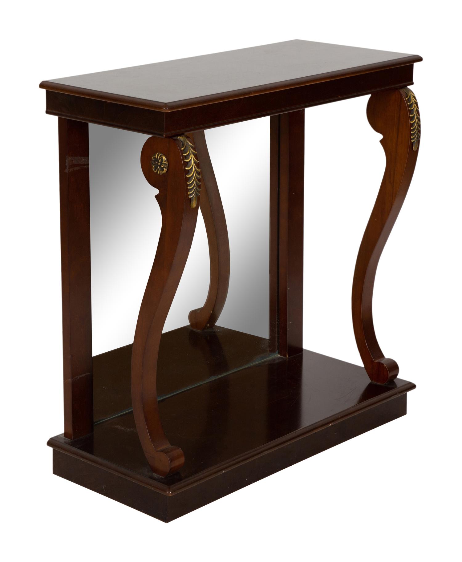 A Pair of Empire Style Gilt Metal Mounted Mahogany Console Tables