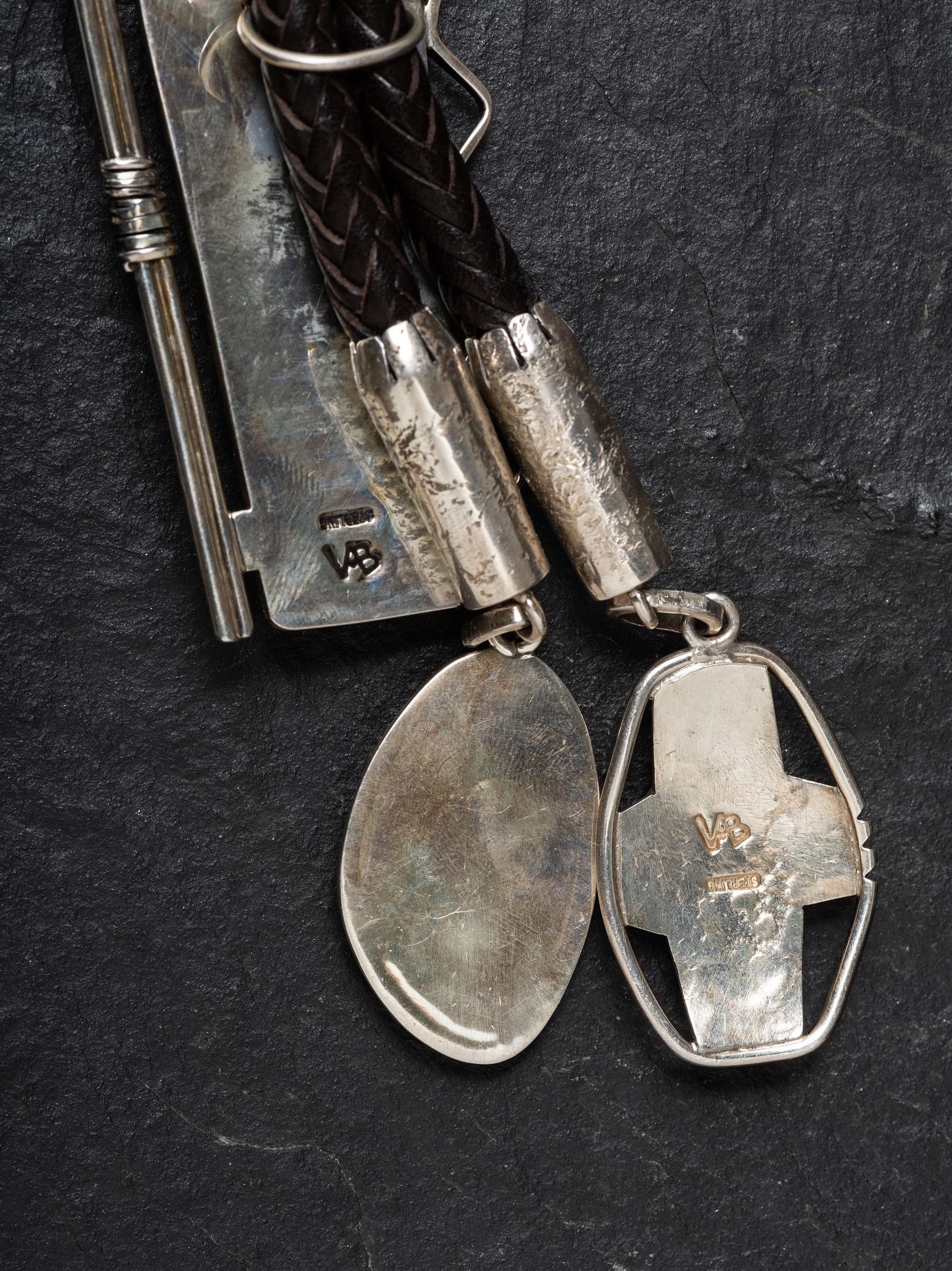 Sterling Silver and Cobblestone Inlay Figural Bolo Tie