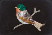An Italian Pietra Dura Plaque of a Bird on Branch Height 4 /18 x 2 7/8 inches. — 20TH CENTURY