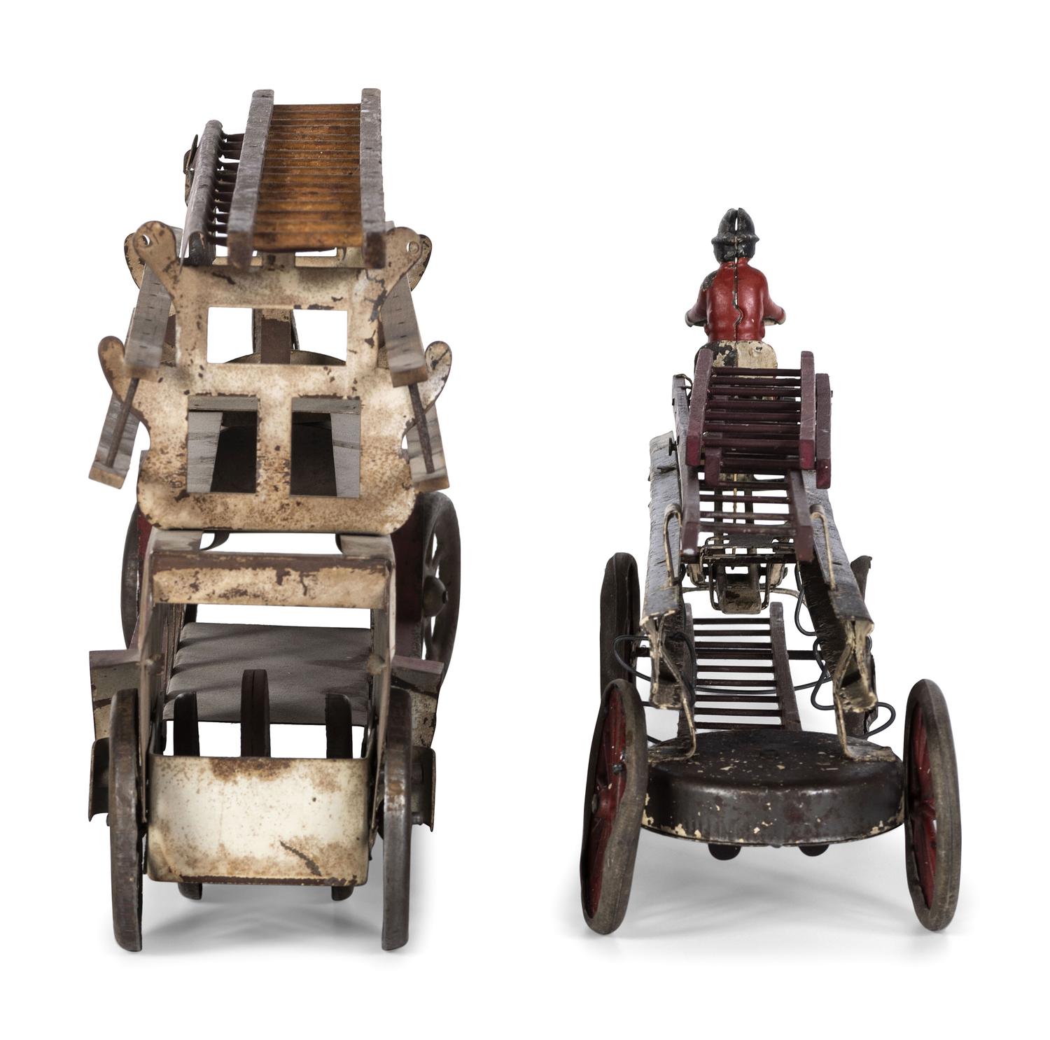 Two Pressed Steel and Tin Toy Fire Trucks
