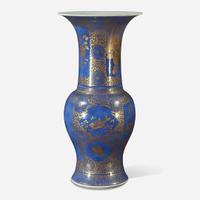 A Chinese gilt-decorated powder blue porcelain “Phoenix-tail” vase Kangxi period