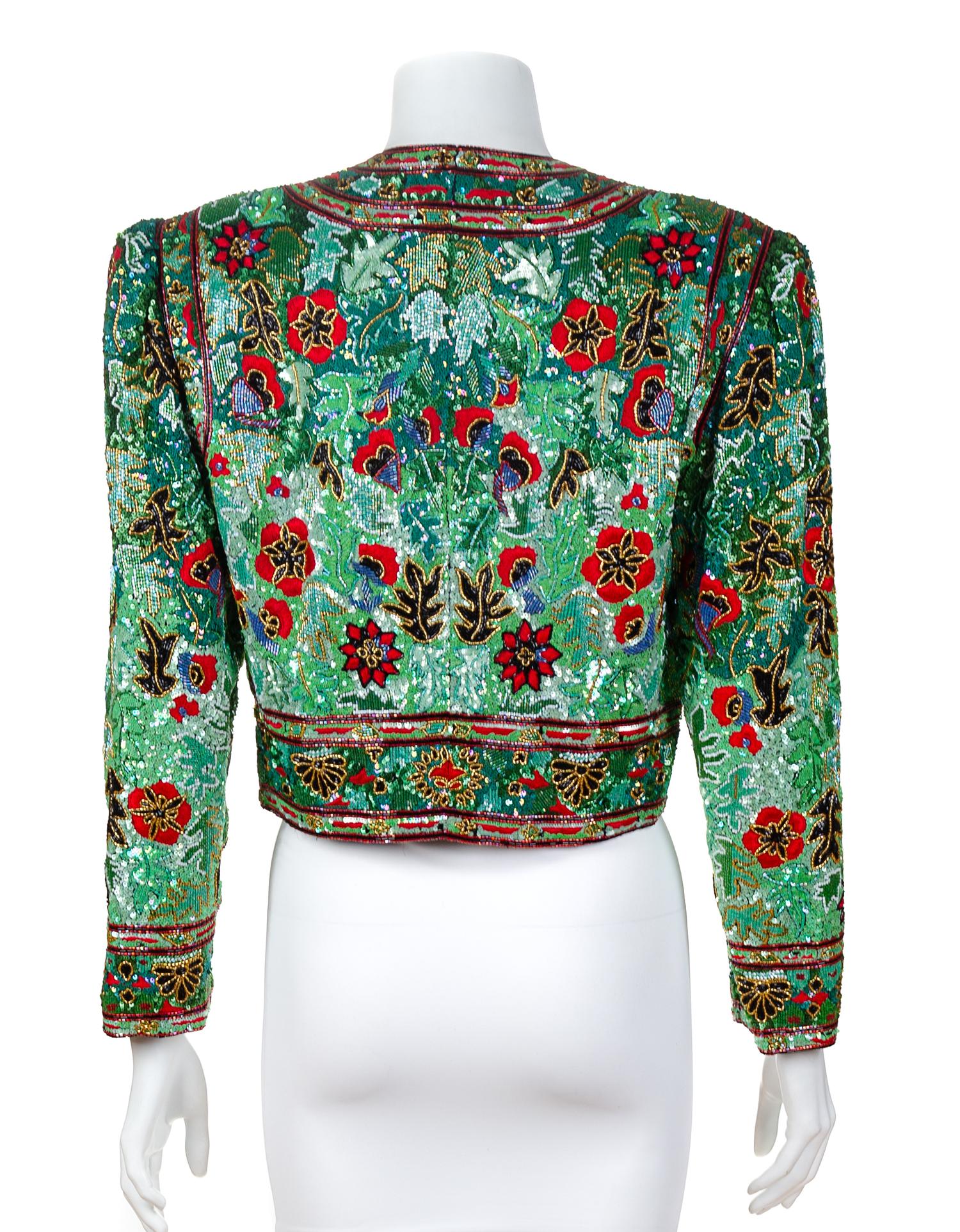 Jeanette for St. Martin Green Beaded Sequin Bolero, 1980-90s