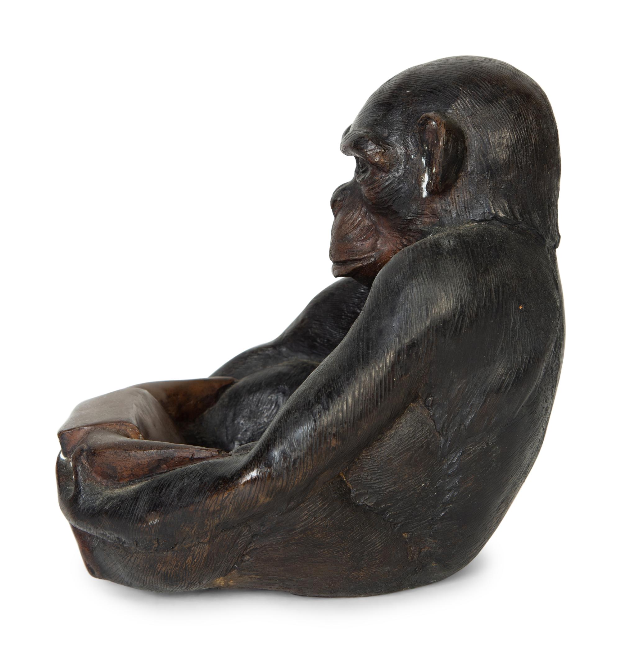 A Patinated Bronze Monkey Figural Offering Bowl — 19th/20th Century