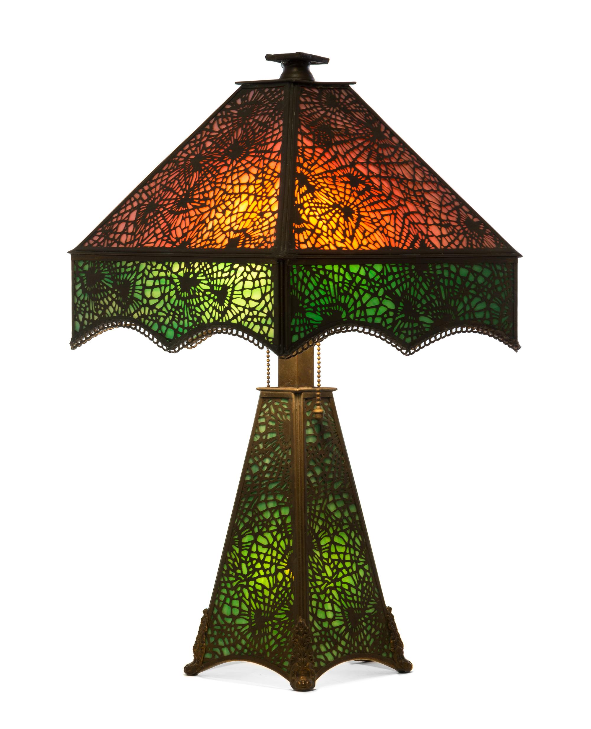 Riviere Studios, FIRST QUARTER 20TH CENTURY, a Pine Needle pattern overlay table lamp