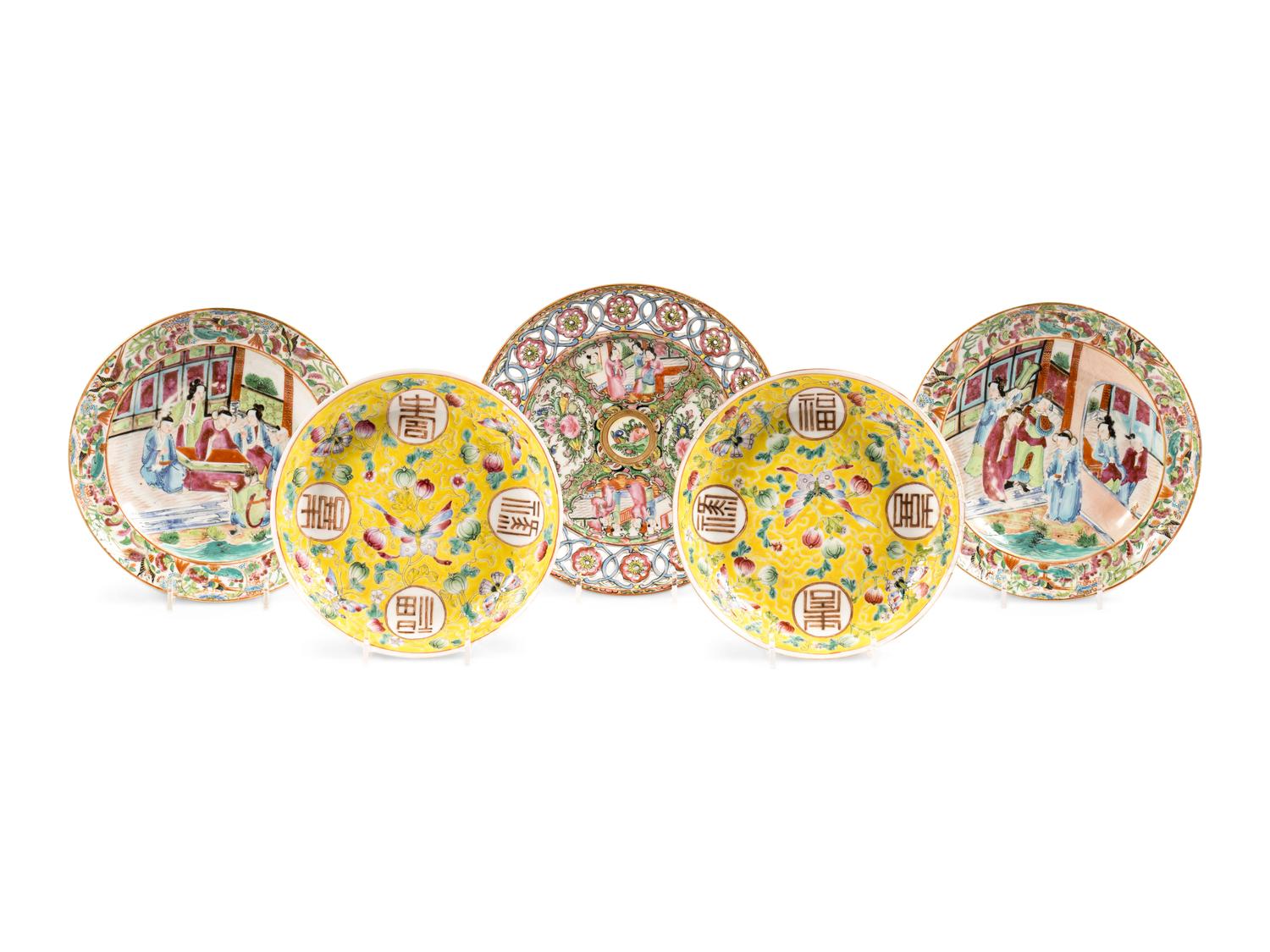 Five Chinese Famille Rose Porcelain Plates