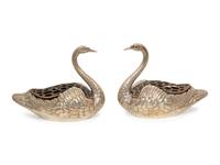 A Pair of American Silver Swan Table Ornaments
