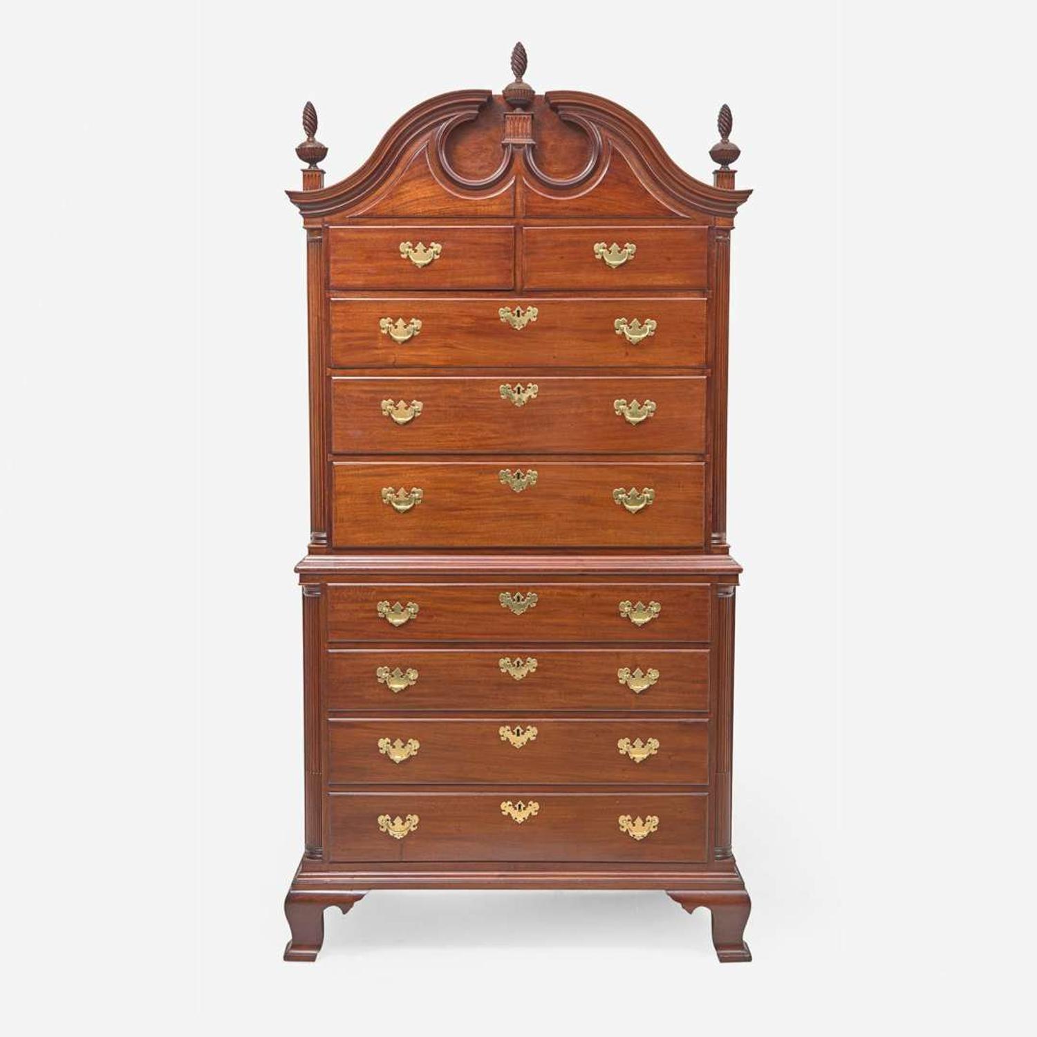 A Chippendale carved mahogany chest-on-chest Attributed to Ebenezer Allen, Jr. (1755-1793) & Cornelius Allen (1767-1835), New Bedford, MA, circa 1775