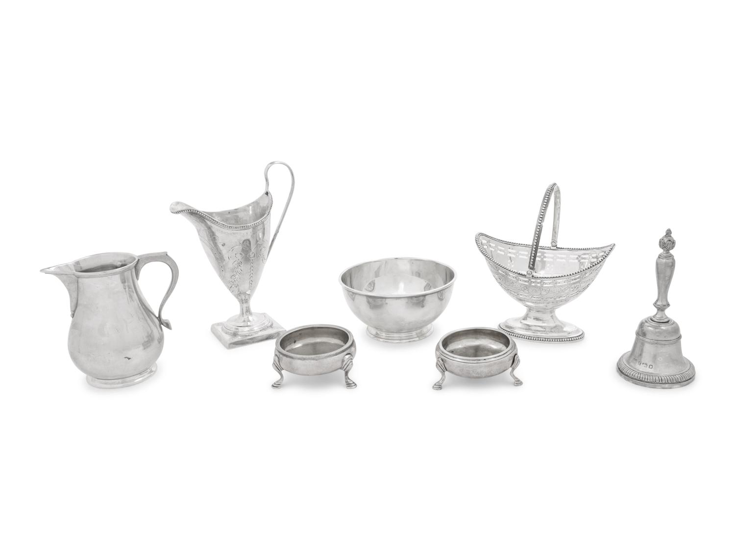 Six English Silver Open Salts with Five Other English Silver Articles