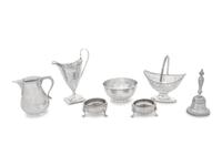 Six English Silver Open Salts with Five Other English Silver Articles