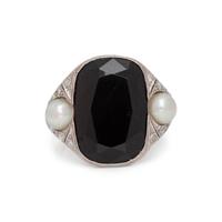 ART DECO, SARD, PEARL AND DIAMOND RING