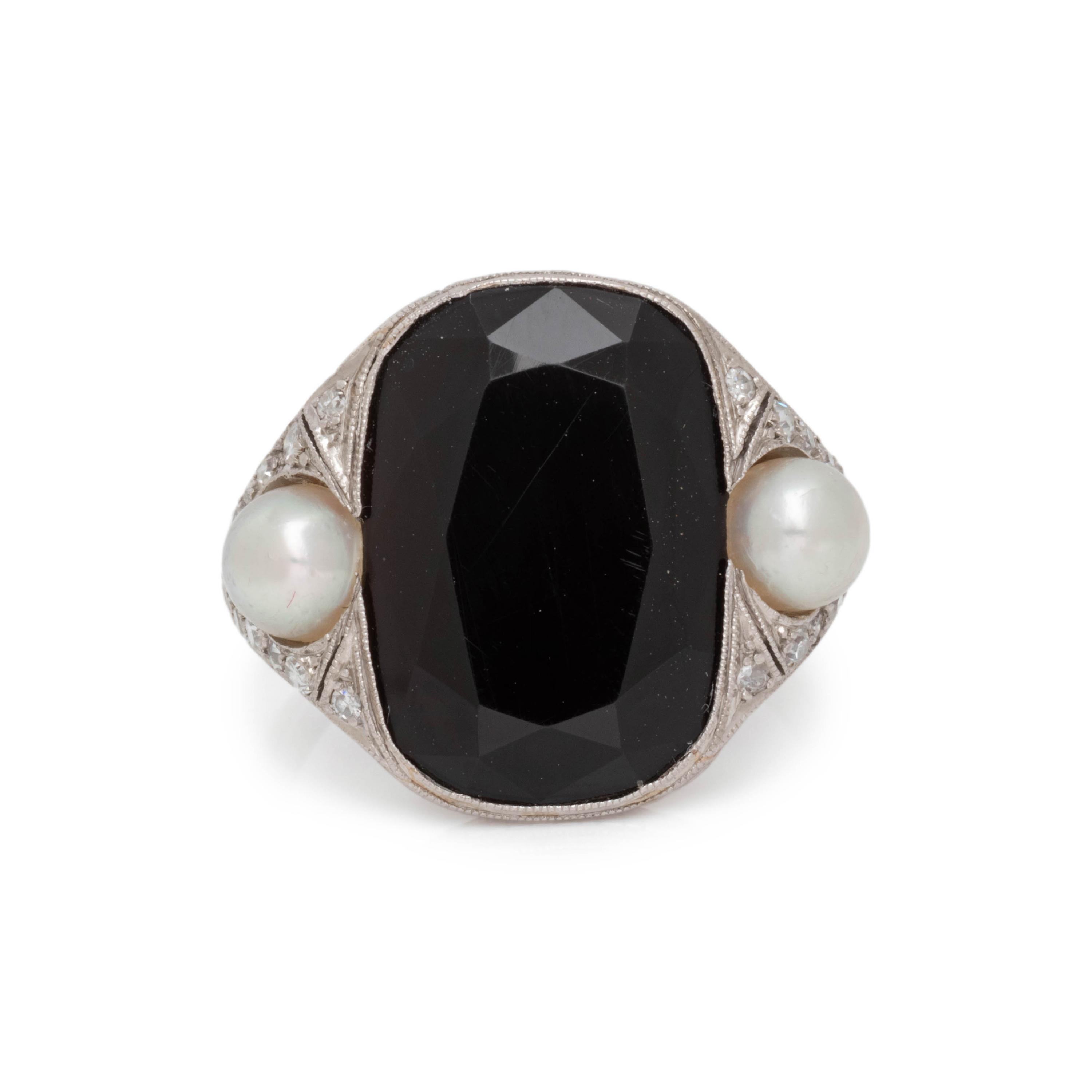 ART DECO, SARD, PEARL AND DIAMOND RING